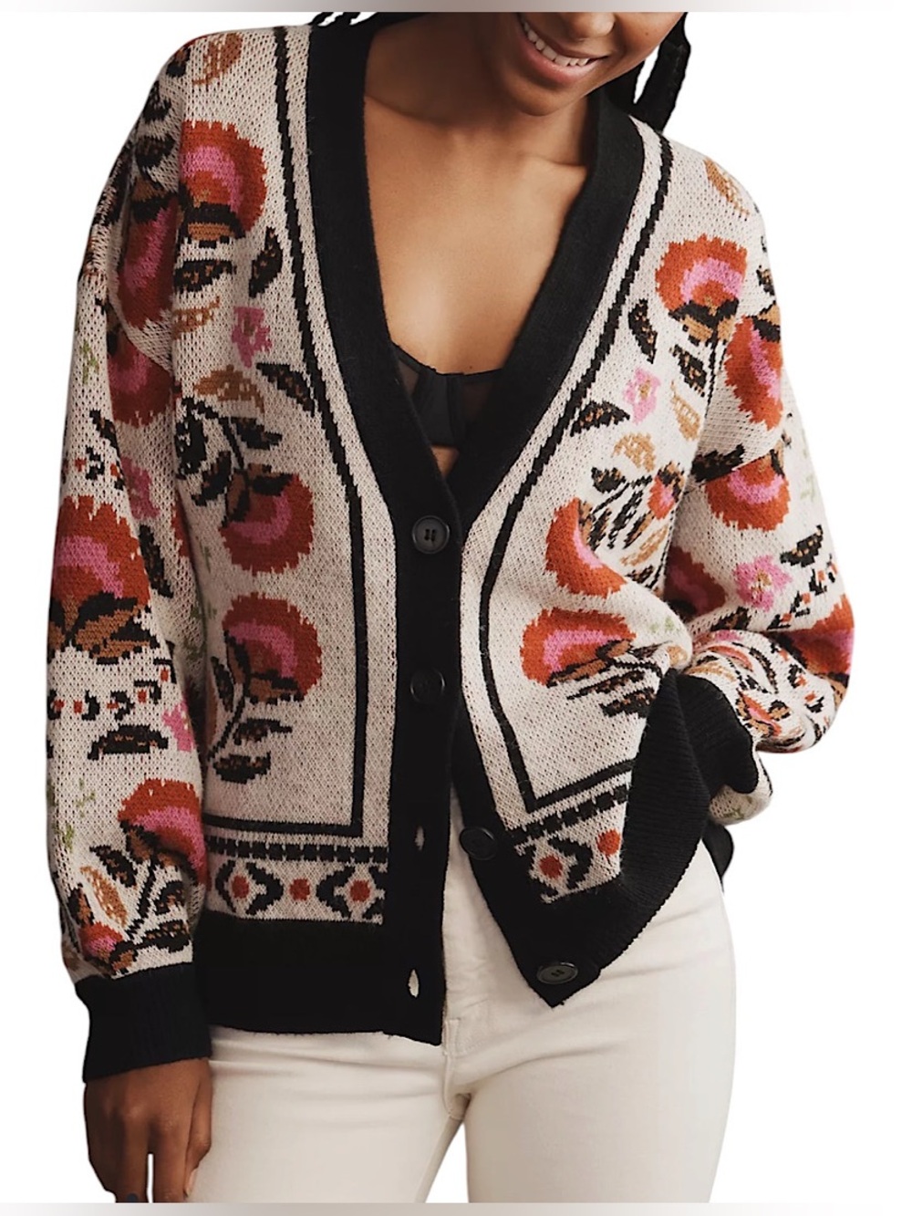 Farm Rio Palms Paradise Sand Knit Cardigan Sweater Women’s Size XS Oversized - Picture 2 of 16